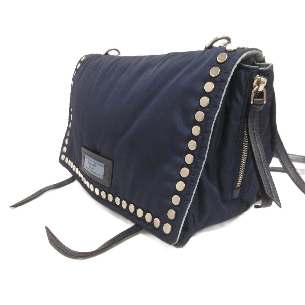 Prada Etiquette Shoulder Bag Flap Crossbody Navy Blue